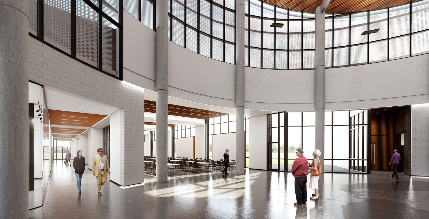 An interior rendering of the classroom side of the National Mounted Warrior Museum.